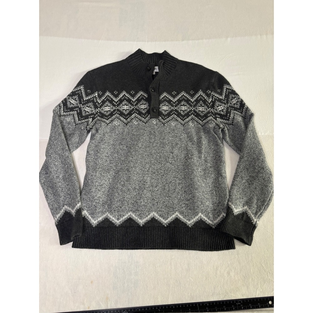 Goodfellow & Co Mens Gray Fair Isle Mock Neck Button Sweater Size M NWT